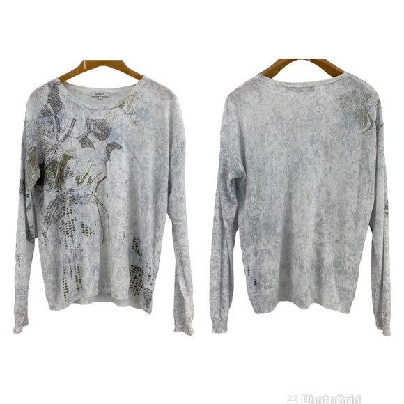 sandwich White and Grey Lightweight Patterned Long Sleeve Sweater, XL - Picture 12 of 16